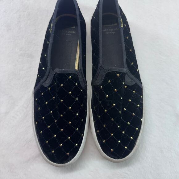Keds x Kate Spade Double Decker Quilted Black Velvet Gold Stud Slip-On Sneakers9 - Picture 2 of 12
